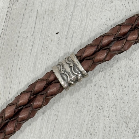 Vintage 90’s Brown Bolo Braided Tie Ornate Silver Buckle Western Belt main image 9